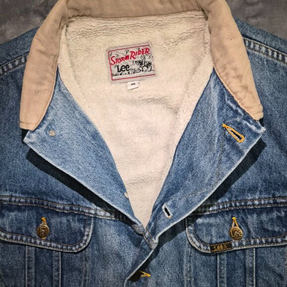 Vintage Lee Storm Rider Sherpa Lined Denim Jacket Men's 46 - Picture 4 of 16